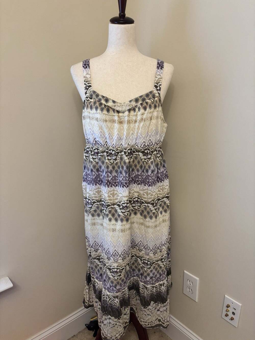 Sonoma Boho Dress Sleeveless Brown & Purple Patterned V-Neck Fairy Size L
